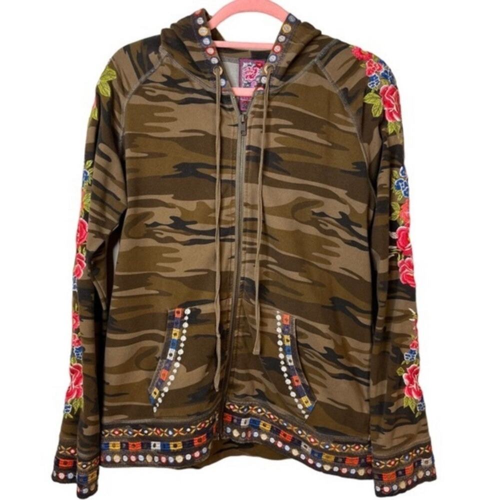 Johnny was size medium embroidered hoodie jacket